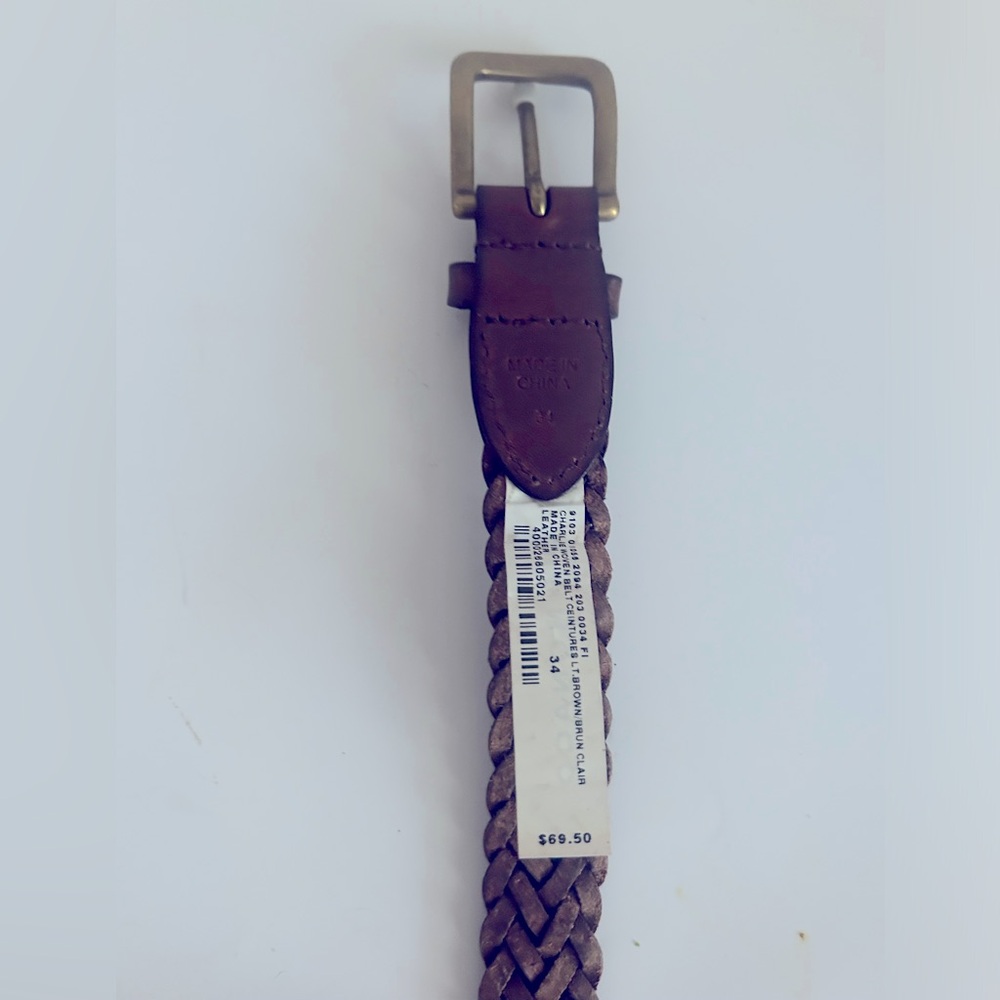 New Club Monaco Braided Leather Belt Charlie Light Brown Cognac